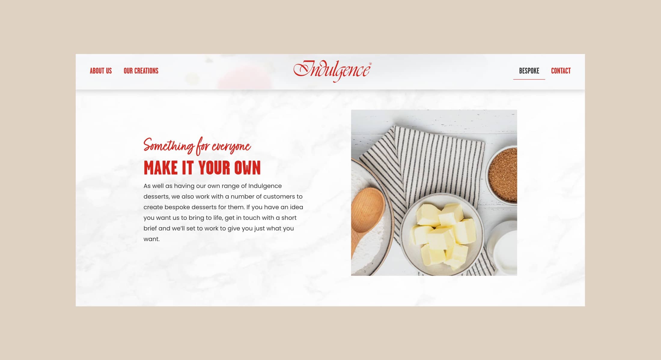 website design for delicious desserts